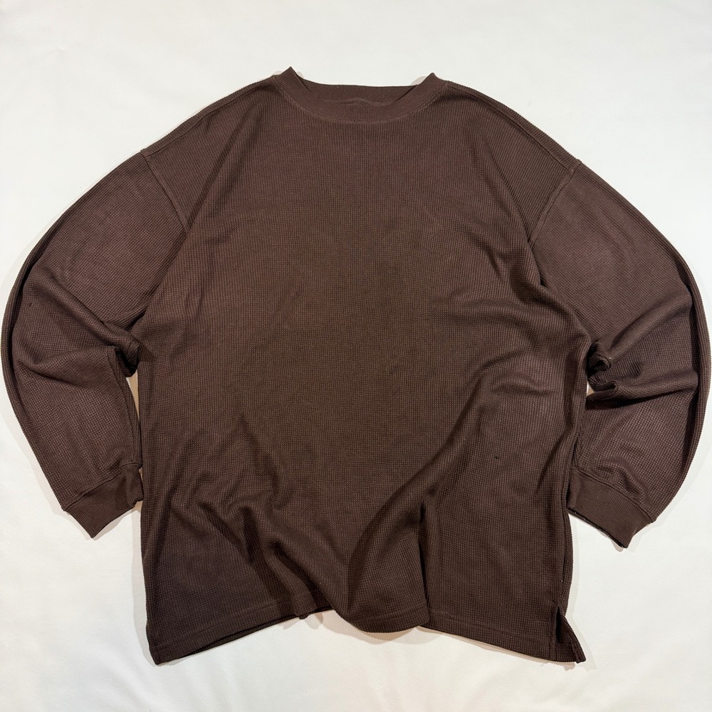 Vintage Y2K Trust USA Thermal Shirt Mens XL Brown Waffle Knit Oversized Korea